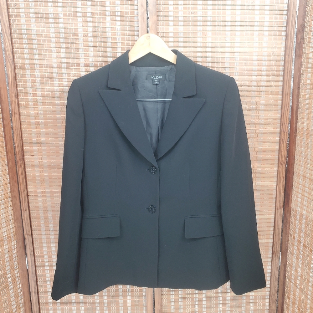 ♤ Tahari Petite Black Double Button Blazer Size 10P